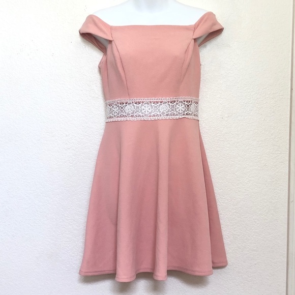 Teeze Me Off Shoulder Crochet Waist Skater Dress - Picture 5 of 8